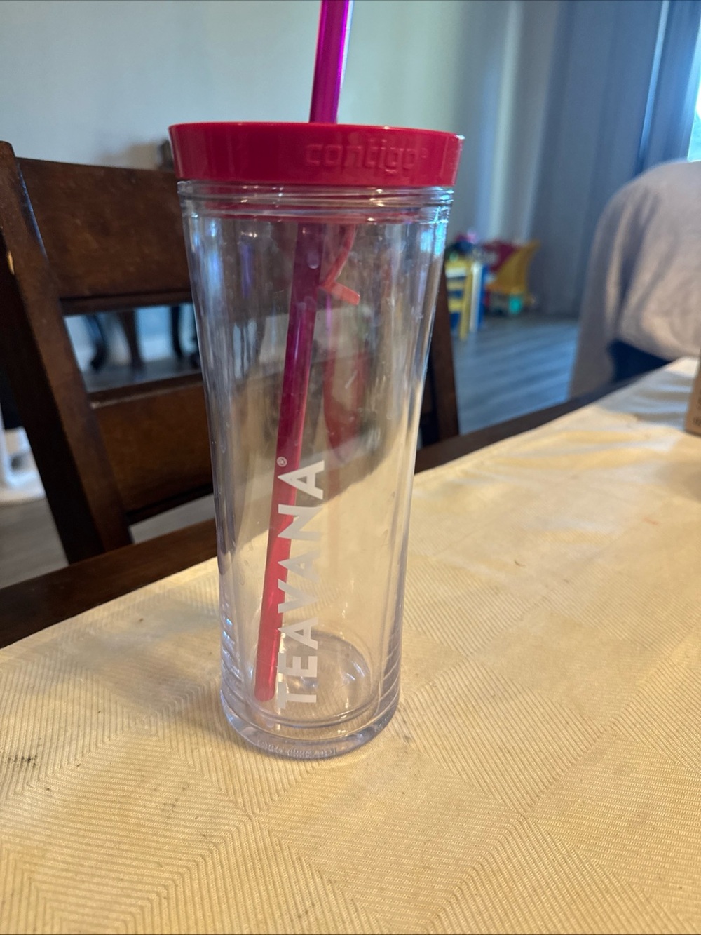 Teavana Clear Tumbler with Hot Pink Lid and Straw